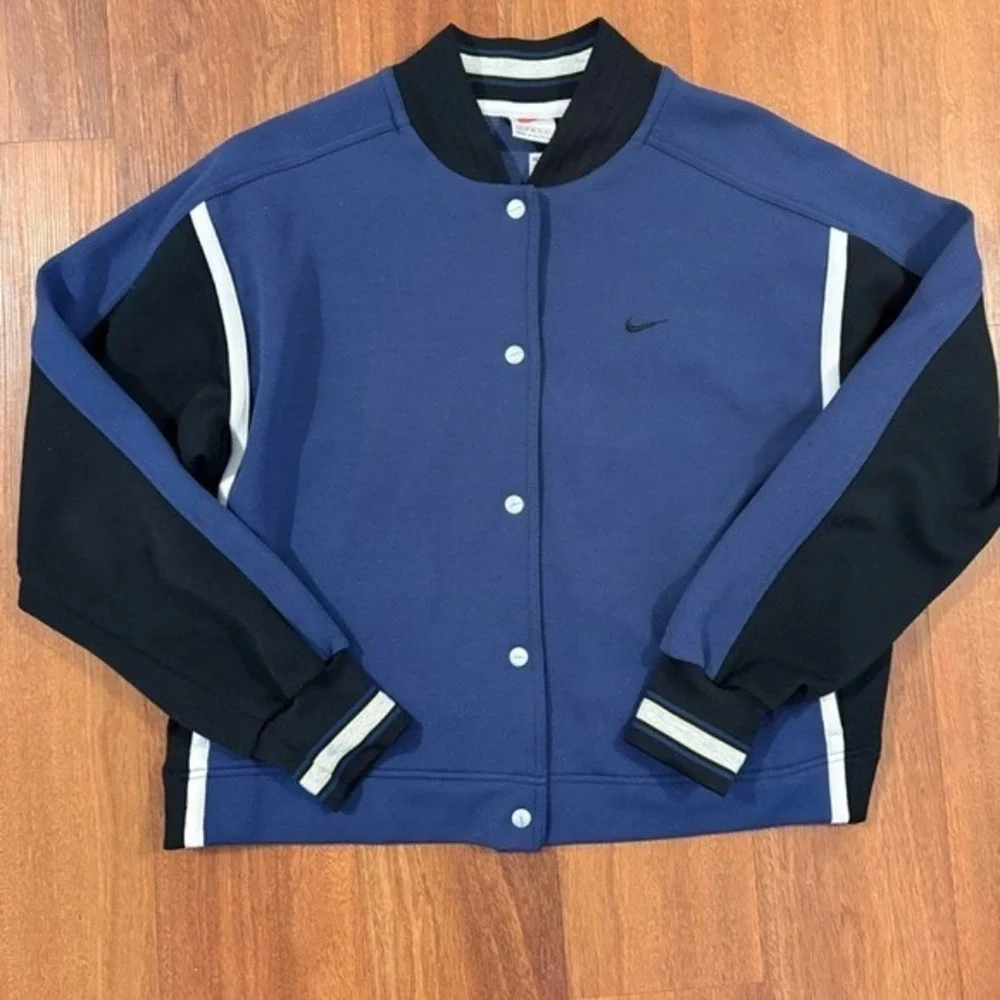 Vintage Nike Boys XL 16-18 Snap Front Varsity Jacket Navy Blue Swoosh